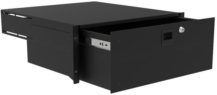 Penn Elcom Rack Drawer, Black Steel, 4U x 18 Inch Deep, Heavy Duty Tour Grade, with Slam Latch and Key Lock, for Pro Audio and Studio Storage