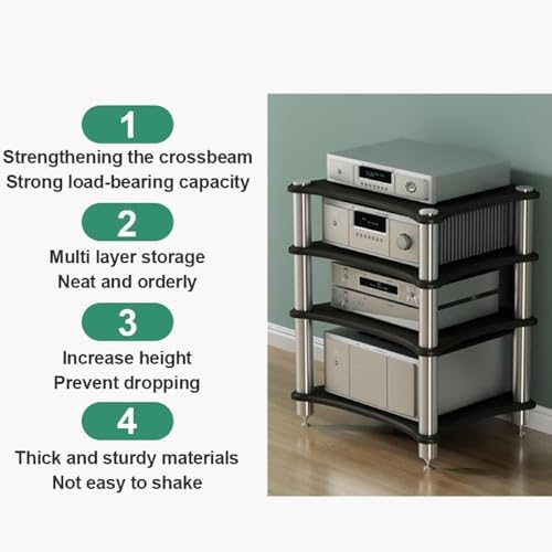 AV Media Stand - Wooden Stereo Cabinet, 4-Tier Audio Rack for Home Office & Entertainment System, CD Player Stand, Durable Storage for Audio Components.