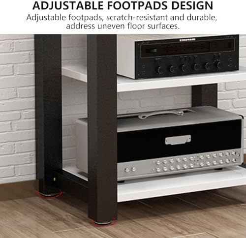 3-Tier Stereo Rack and Stand, Adjustable AV Media Equipment Shelf, Reinforced Steel Audio Rack with Footpads, Home Theater Furniture (Black, 60x51x60cm)