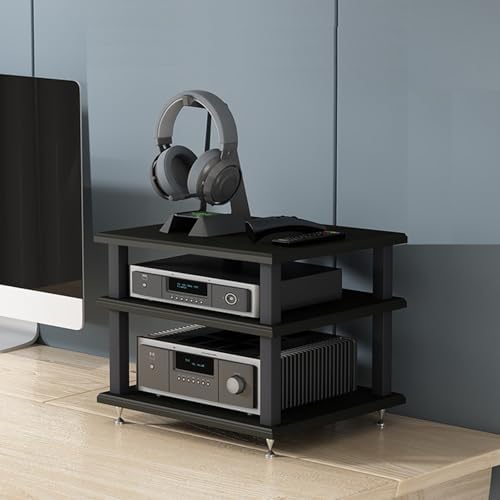 Modern Audio Rack Stand - Open Storage Cabinet for Stereo, CD Player & AV Equipment - Floor-Standing Media Tower with Foot Pads - Teak Finish (40x35x35CM) - Stylish & Functional Entertainment Org...