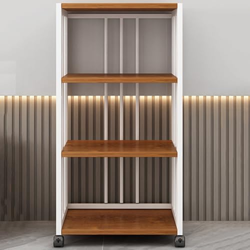 HiFi Audio Stand Rack - 2 Tier Media Storage Cabinet with Wheels, Movable Record Player & Console Shelf for Gaming Equipment - Modern Black & White Design
