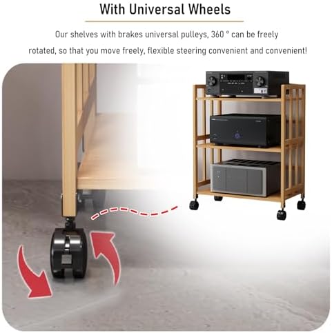 Modern 4-Tier Hi-Fi Stereo Stand with Wheels - Adjustable Audio Equipment Rack for Media Devices Home Theater and Entertainment Center - Stylish & Functional De