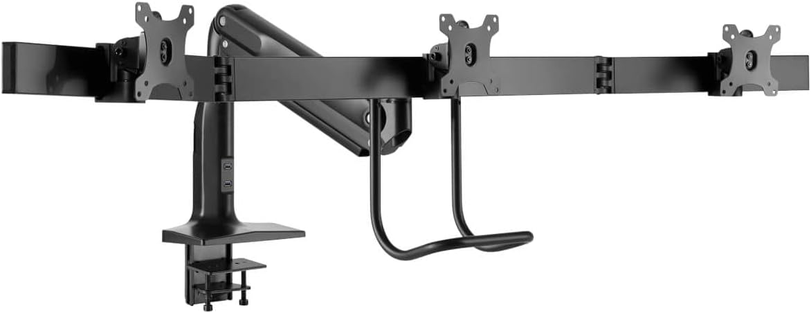 Tripp Lite Safe-IT Precision-Placement Triple 17-32 inch Monitor Desktop Mount, 90-Degree Rotation, Cable Management Space, VESA-Compliant, 5-Year Warranty (DMPDT1732AM)
