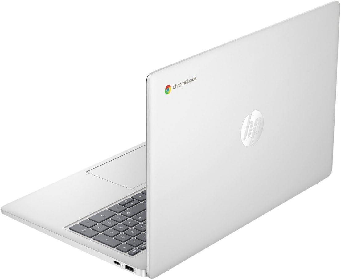 HP 15.6'' HD Chromebook Laptop, Intel Processor N200, 8GB RAM, 64GB eMMC + 64GB Card, Webcam, WiFi, Zoom Meeting, Bluetooth, USB-A&C, Chrome OS- Natural Silver