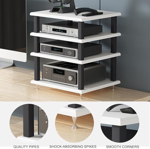 Modern Audio Rack Stand - Open Storage Cabinet for Stereo, CD Player & AV Equipment - Floor-Standing Media Tower with Foot Pads - Teak Finish (40x35x35CM) - Stylish & Functional Entertainment Org...