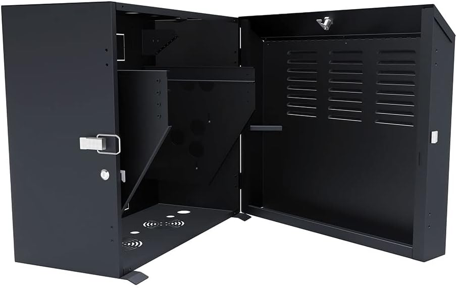 NavePoint 8U Vertical Server Rack Enclosure, Low Profile, 15.7' Deep, Max Weight Capacity 132lbs - 8U Network Cabinet Vertical Wall Mount, Perforated, Black