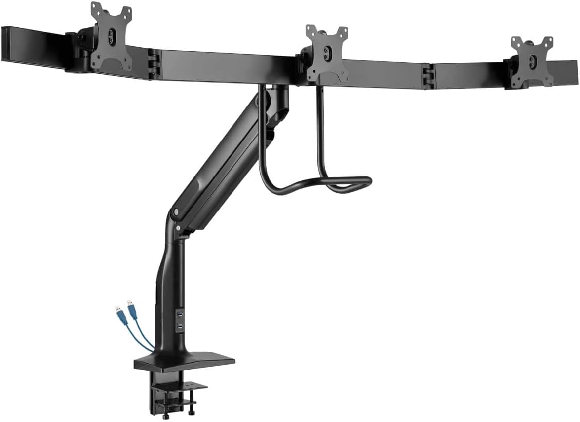 Tripp Lite Safe-IT Precision-Placement Triple 17-32 inch Monitor Desktop Mount, 90-Degree Rotation, Cable Management Space, VESA-Compliant, 5-Year Warranty (DMPDT1732AM)