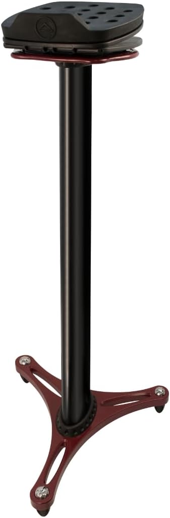 Ultimate Support MS-100 MS Series Professional Column Studio Monitor Stands Pair w/Adjustable Angle and Axis - Black w/Red Accents