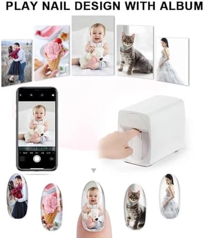 3D Automatic Nail Art Printer - Portable Mobile Nail Painting Machine, Connects to Phone, Perfect for Kids, Nail Studios, Manicurists & Nail Enthusiasts - White