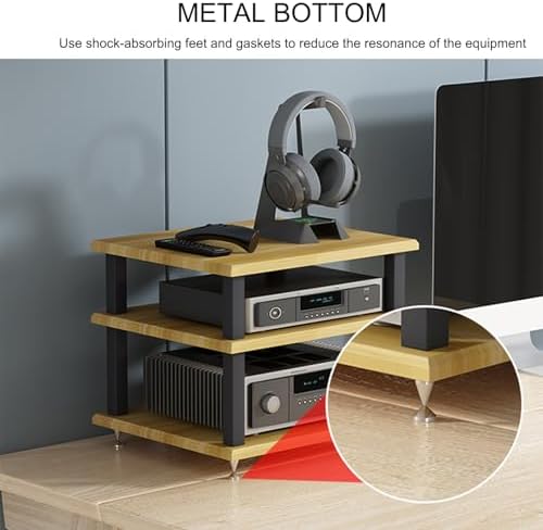 Modern Audio Rack Stand - Open Storage Cabinet for Stereo, CD Player & AV Equipment - Floor-Standing Media Tower with Foot Pads - Teak Finish (40x35x35CM) - Stylish & Functional Entertainment Org...