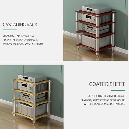 4 Tier AV Media Stand - Wooden Stereo Cabinet Audio Rack Tower for Home Office, CD Player Stand & Entertainment Components Organizer
