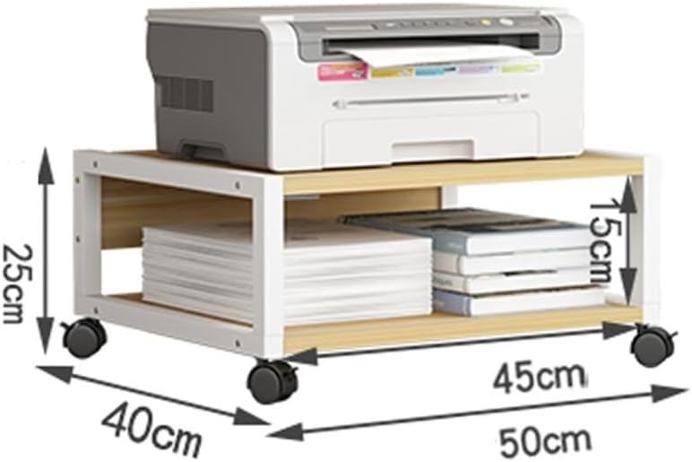 Printer Stand, 2 Tiers Under Desk Printer Stand Small Rolling Movable with 4 Wheels Office Shelf for Mini 3D, 50×40×25cm