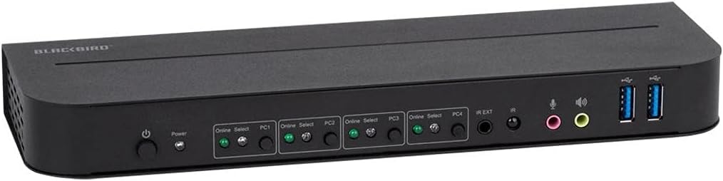 Monoprice 4K DisplayPort 1.4 and USB 3.0 4x1 KVM Switch - 4K@60Hz, 18 Gbps, HDR, YCbCr 4:4:4, HDCP 2.2, HDMI 2.0, Share 4 Computers with 1 Keyboard Mouse, Monitor, Printer, Black - Blackbird Series