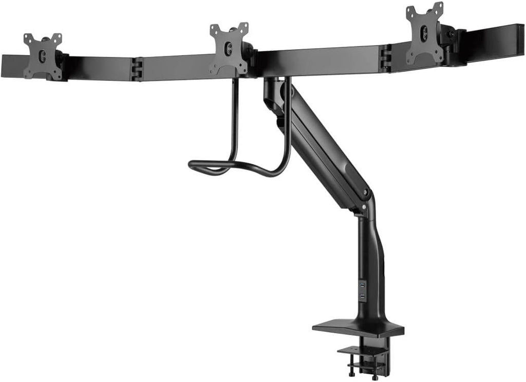 Tripp Lite Safe-IT Precision-Placement Triple 17-32 inch Monitor Desktop Mount, 90-Degree Rotation, Cable Management Space, VESA-Compliant, 5-Year Warranty (DMPDT1732AM)