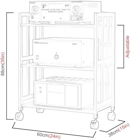 Modern 4-Tier Hi-Fi Stereo Stand with Wheels - Adjustable Audio Equipment Rack for Media Devices Home Theater and Entertainment Center - Stylish & Functional De