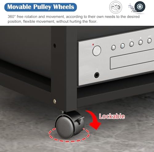 27' Modern Record Player Stand - 4-Tier Adjustable Audio Shelf for Home, Office & Classroom Media Storage, Stylish Vertical Stereo Equipment Rack (Light Wood)