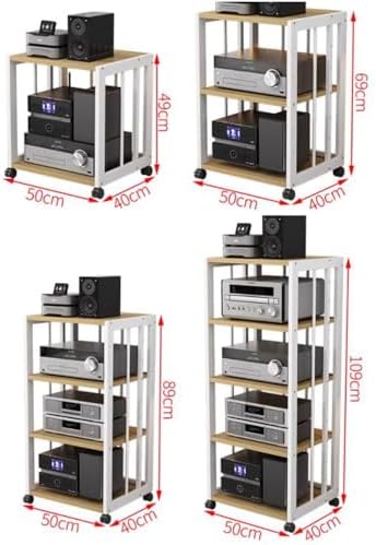 HiFi Audio Stand Rack 2 Tier Media Storage Cabinet with Wheels, Adjustable Record Player & Game Console Shelf, Modern Black & White Design for Home Entertainment