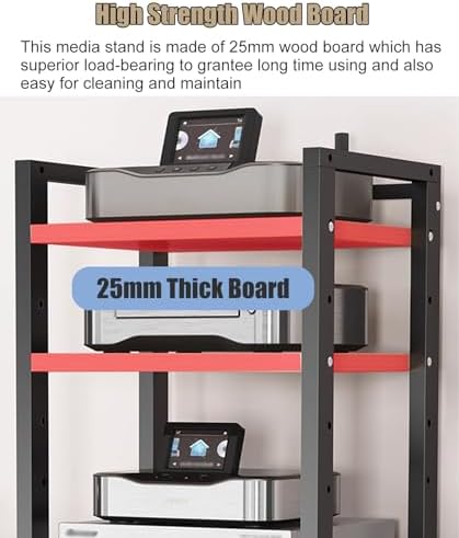 Height-Adjustable Audio Rack Shelf - Audio-Video Media Cabinet with Casters for Living Room - Compact Entertainment Center for Stereo Components & Small Spaces