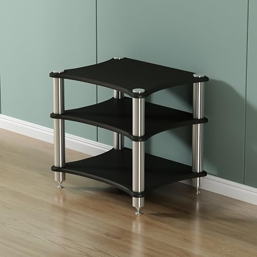 Audio Rack Stand for Projector & Game Consoles - Media Shelf Tower for PS5, DVD Player, Stereo System, Cable Box - Stylish AV Corner Storage Solution