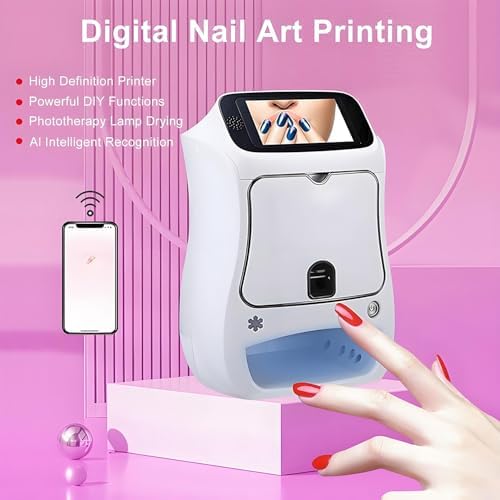 Portable 3D Nail Art Printer - Mobile Touch Screen Machine, WiFi & DIY Support, Fast 10-Second Painting, Ideal for Girls' Home Beauty & Personal Care, Pink