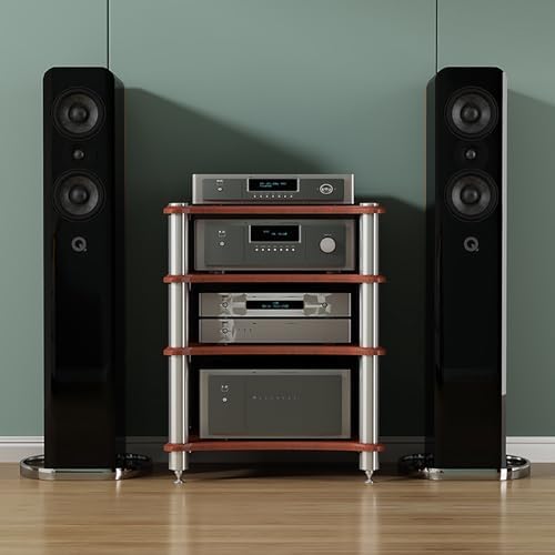 Audio Rack Stand for Projector, PS5, DVD Player & Game Consoles - Media Shelf Tower for Stereo Equipment, AV Corner Storage, Cable Box Organizer