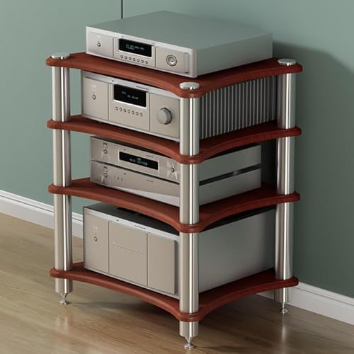 4 Tier AV Media Stand, Wooden Stereo Cabinet for Audio & Video Equipment, CD Player Rack, Home Office Entertainment Center, Stylish Storage Solution