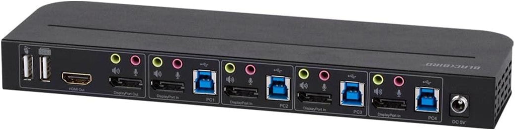 Monoprice 4K DisplayPort 1.4 and USB 3.0 4x1 KVM Switch - 4K@60Hz, 18 Gbps, HDR, YCbCr 4:4:4, HDCP 2.2, HDMI 2.0, Share 4 Computers with 1 Keyboard Mouse, Monitor, Printer, Black - Blackbird Series