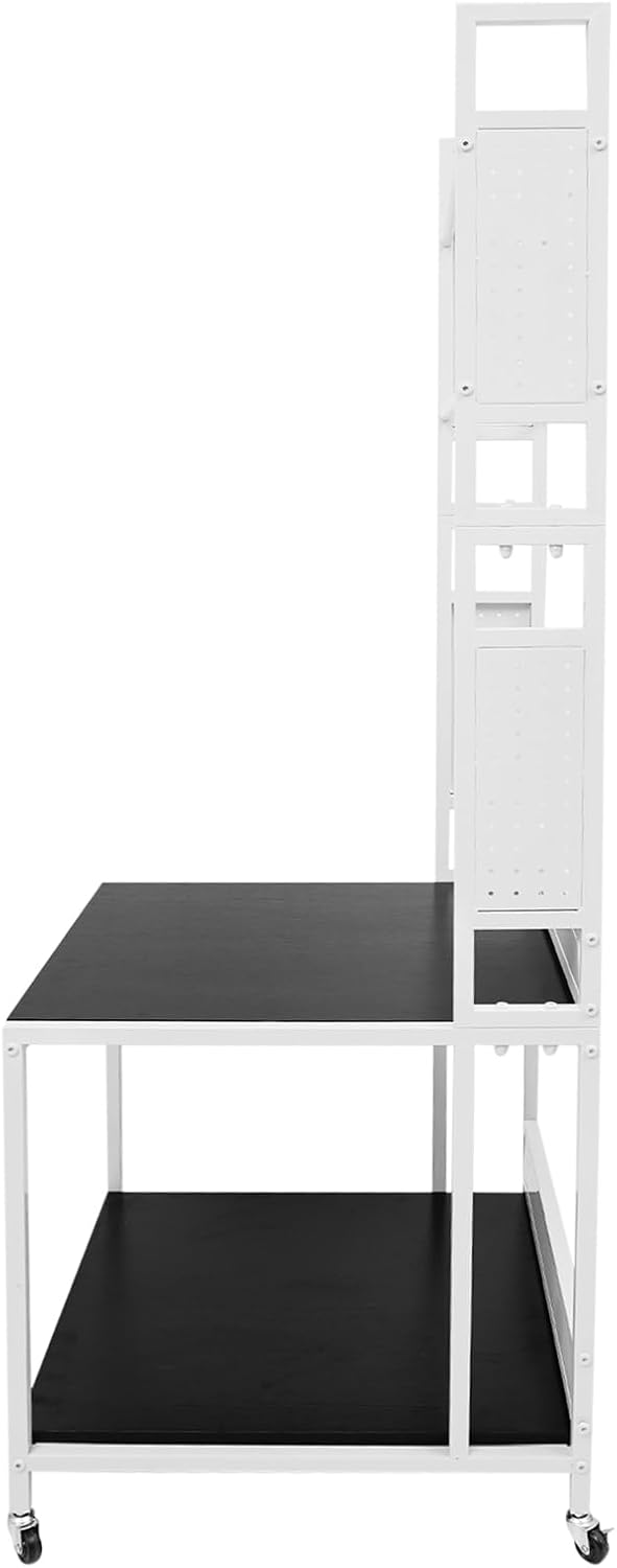 3D Printer Stand with Storage & Wheels, Heavy Duty Rolling Printer Cart 2-Tier Printer Table with Spool Rack, Locking Casters, 110 lbs Capacity (White)