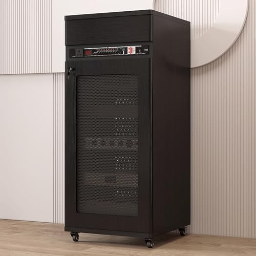 White Stereo Cabinet - 42.5in Audio Rack, AV Media Stand for Record Player & Components, Corner Media Storage, Stylish Audio Furniture for Home Entertainment.
