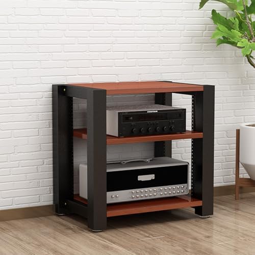 Adjustable 3-Tier Stereo Rack for Home Theater, AV Media Stand with Reinforced Steel, Audio Equipment Storage, 60x51x60cm, Adjustable Footpads, Black Finish