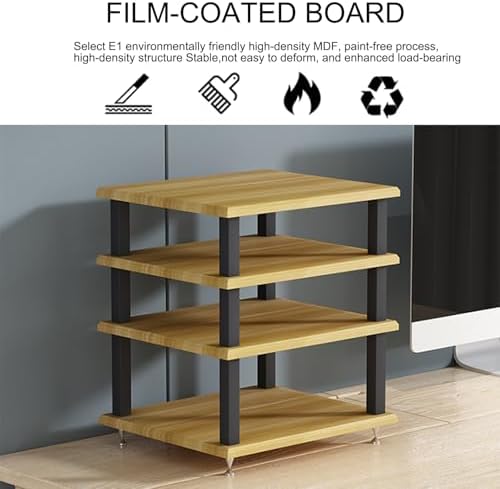Modern Audio Rack Stand - Open Storage Media Cabinet for Stereo, CD Player & AV Equipment - Floor-Standing Tower with Adjustable Foot Pads - Teak Finish (40x35x35CM) - Stylish Home Entertainment ...