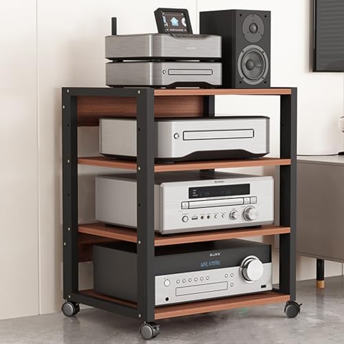 27' Modern Record Player Stand, 4-Tier Adjustable Audio Shelf, Mobile Stereo Equipment Rack for Home, Office & Classroom - Light Wood Vertical Storage Cabinet