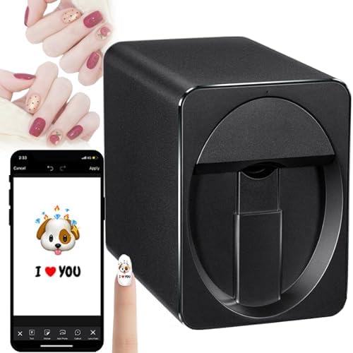 Portable Nail Printer Machine, 3D Nail Art Creator with 1000+ Designs, Mobile App Control for DIY Nail Salon, for Cute Girls & Women (Black)