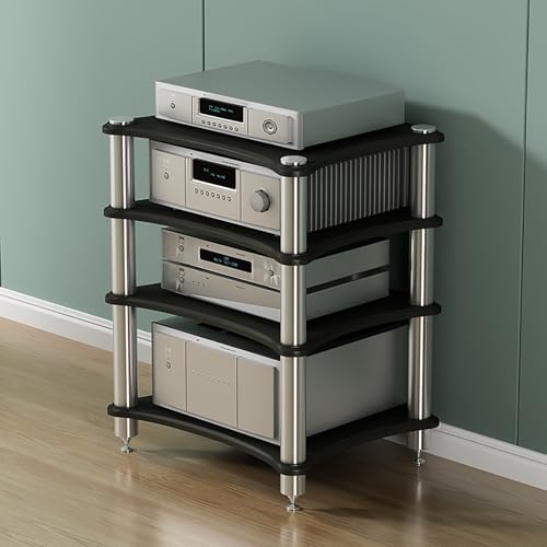 Stereo Stand Audio Rack - Media Shelf for Projector, PS5, DVD Player & Game Consoles - AV Tower with Cable Management - Perfect Corner Shelf for Home Entertainment
