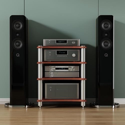 4 Tier AV Media Stand, Wooden Stereo Cabinet for Audio & Video Equipment, CD Player Rack, Home Office Entertainment Center, Stylish Storage Solution