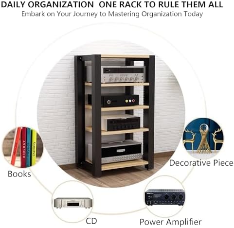 3-Tier Adjustable AV Media Stand, Stereo Rack for Home Theater, Reinforced Steel Audio Equipment Rack with Shelves & Footpads, 60x51x60cm (Black)