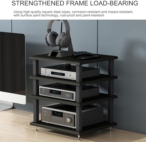 Modern Audio Rack Stand - Open Storage Cabinet for Stereo, CD Player & AV Equipment - Floor-Standing Media Tower with Foot Pads - Teak Finish (40x35x35CM) - Stylish & Functional Entertainment Org...