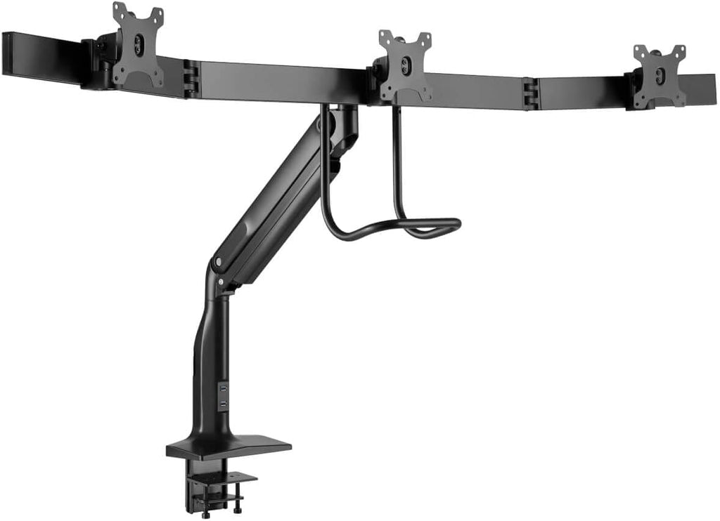 Tripp Lite Safe-IT Precision-Placement Triple 17-32 inch Monitor Desktop Mount, 90-Degree Rotation, Cable Management Space, VESA-Compliant, 5-Year Warranty (DMPDT1732AM)