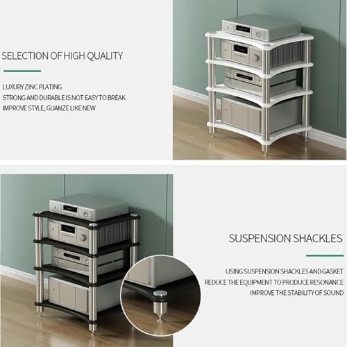 4 Tier AV Media Stand - Wooden Stereo Cabinet Audio Rack Tower for CD Player, Home Office Entertainment Center, Holds Stereo System Components, Modern Design
