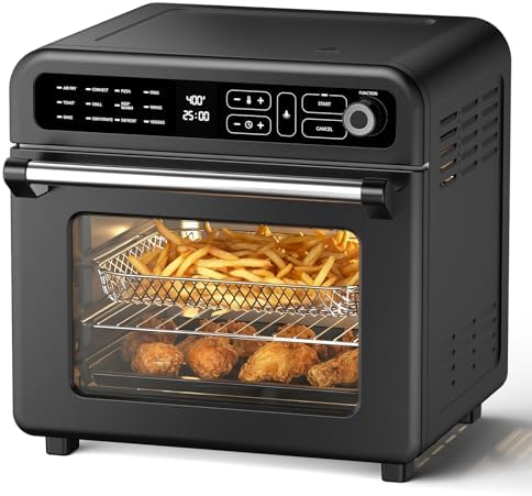 19 QT Air Fryer Toaster Oven Combo – 12-in-1 Digital Countertop, 1400W Stainless Steel, Black - Natural Convection Roast, Dehydrate, Reheat & More!