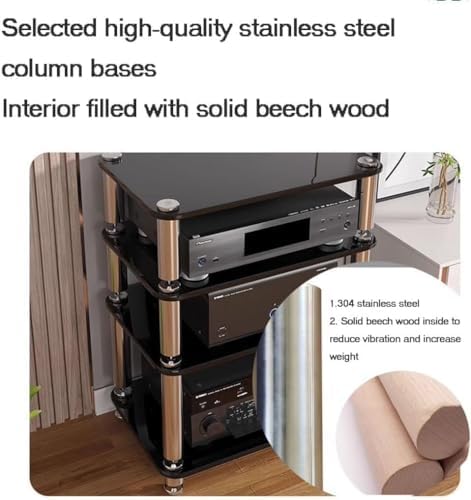 3-Tier HiFi Audio Cabinet Stand MDF Record Player Rack with Shock-Absorbing Feet Power Amplifier Shelf Wood Finish 60X48X57Cm Perfect for Home Audio Equipment