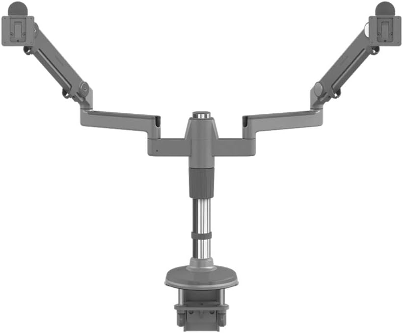 Humanscale M2 M/Flex Dual 2 Monitor Arm 8' Straight Link/Dynamic Link 12' High Post with Integrated Clamp Mount Silver MF22SFFC12