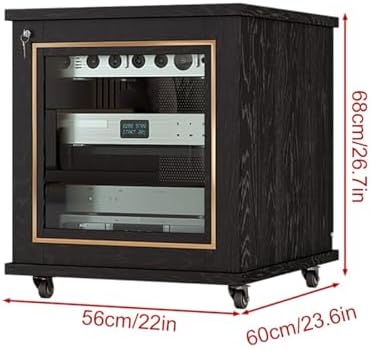 White & Gold Stereo Cabinet with Wheels, AV Component Media Stand, Storage Shelves for Entertainment Center, Wooden Stereo Rack, Stylish Audio-Video Stand, Modern Home Decor
