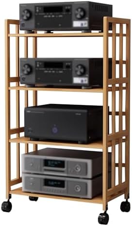 HiFi Stereo Cabinet - 4-Tier AV Media Tower with Wheels, Home Theater Audio Rack & CD Storage Stand for Ultimate Sound Experience and Easy Mobility