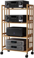 HiFi Stereo Cabinet - 4-Tier AV Media Tower with Wheels, Home Theater Audio Rack & CD Storage Stand for Ultimate Sound Experience and Easy Mobility