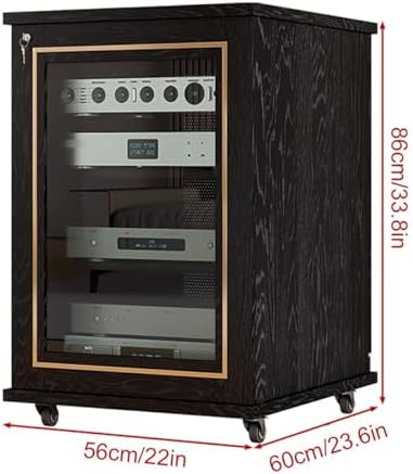 Stylish Stereo Cabinet with Wheels, AV Component Media Stand & Storage Shelves, Wooden Entertainment Center, Modern Stereo Rack for Audio-Video Components (White & Gold, 86)