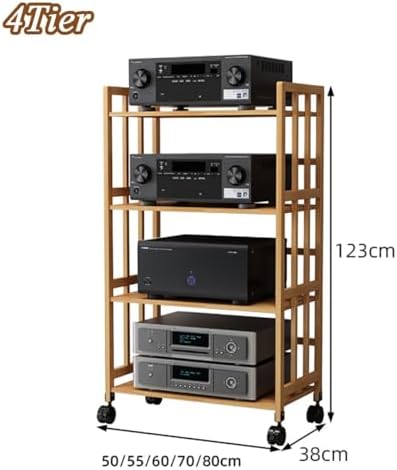 HiFi Stereo Cabinet - 4-Tier AV Media Tower with Wheels, Home Theater Audio Rack & CD Storage Stand for Ultimate Sound Experience and Easy Mobility