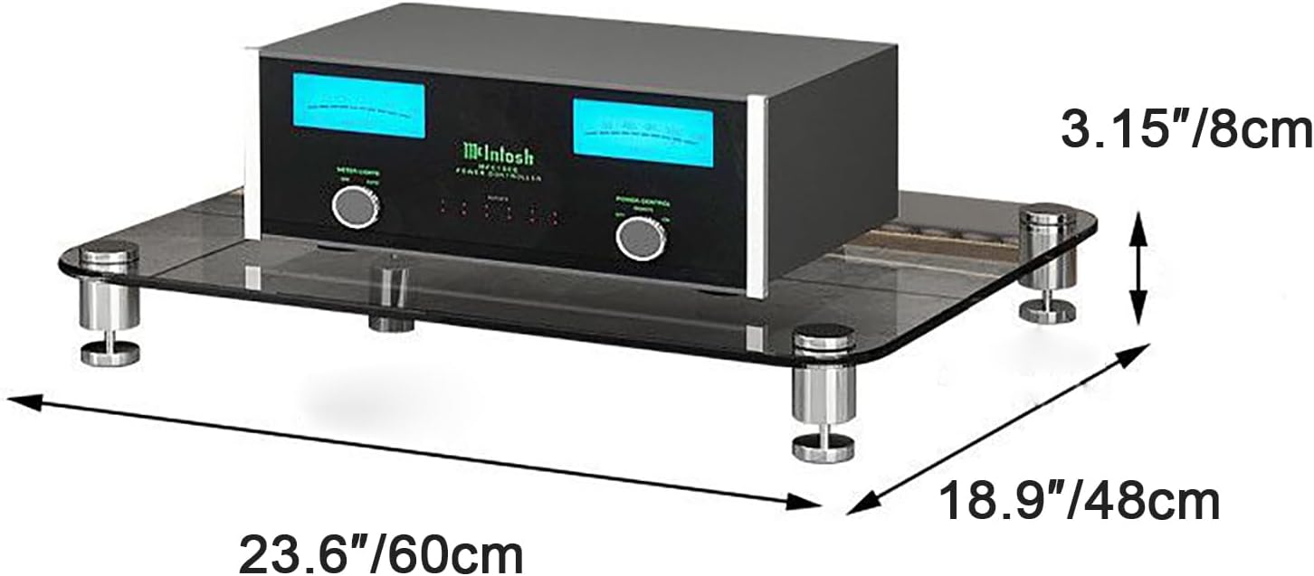 1/2/3/4 Tier Stereo Rack AV Media Stand with Tempered Glass Shelves, Audio Rack Tower CD Record Player Stereo Receiver AV Equipment Cabinet Display Stand,Brown,1 Tier