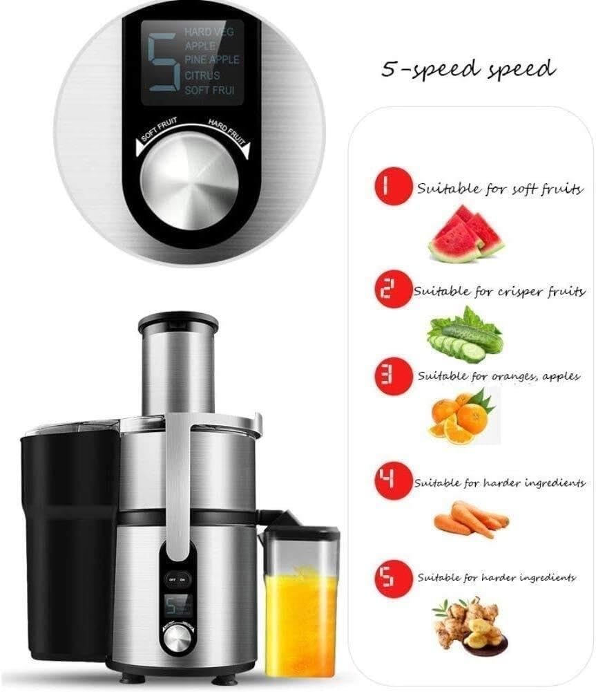 5 Speed Centrifugal Juicer for Fruits and Vegs Big Mouth Feed Chute Easy To Clean Stainless Steel Knife Net Anti-drip BPA Free