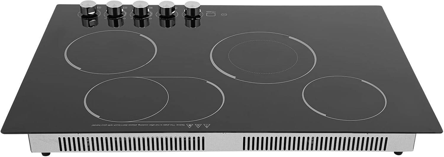110V 3700W Electric Ceramic Cooktop,4 Burners Built-in Stovetop with Knob Control,Safety Lock,0-90' Timer, 5 Gears Firepower, 30in Countertop Electric Hot Plate without Plug
